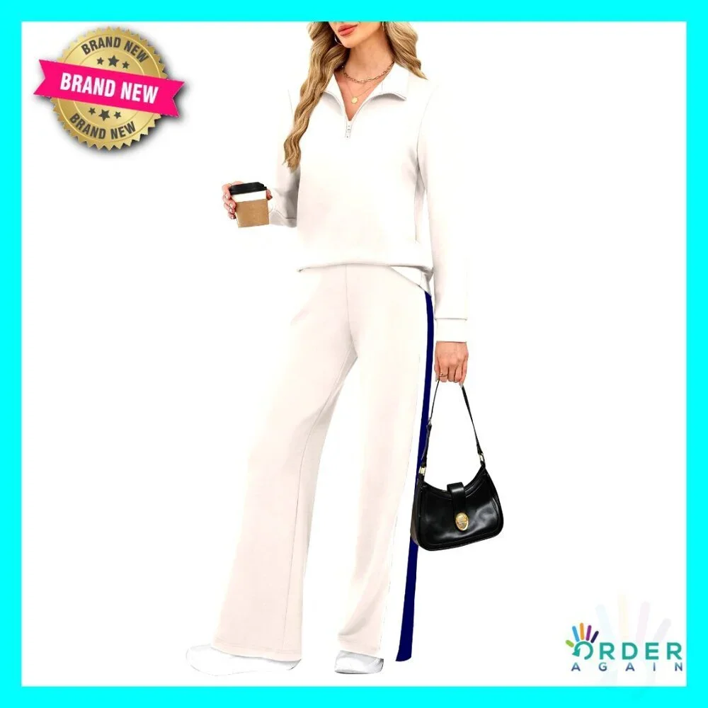 Women's Two Piece Lounge Set Wide Leg Pants Sweatsuit Travel Outfit Cozy